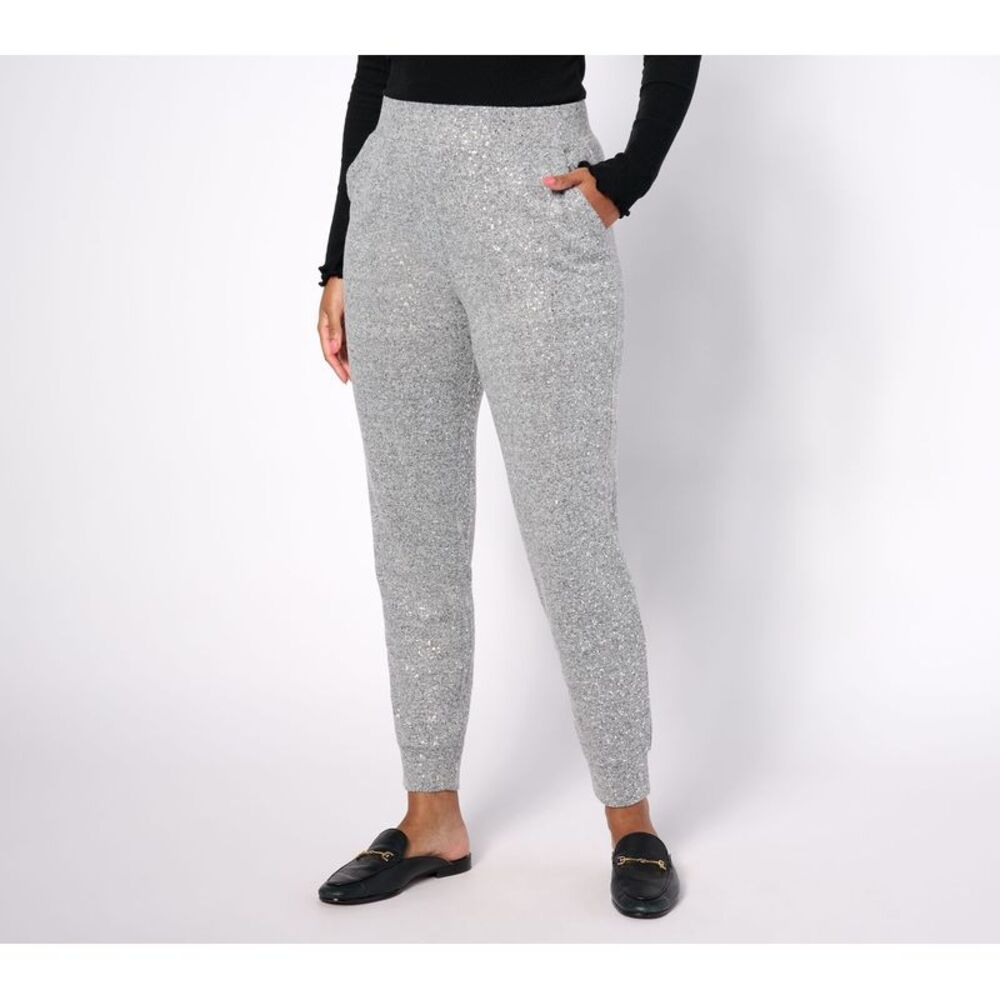 Ray Ban Women's Petite Pants 3XP Foil Print Knit Jogger Gray